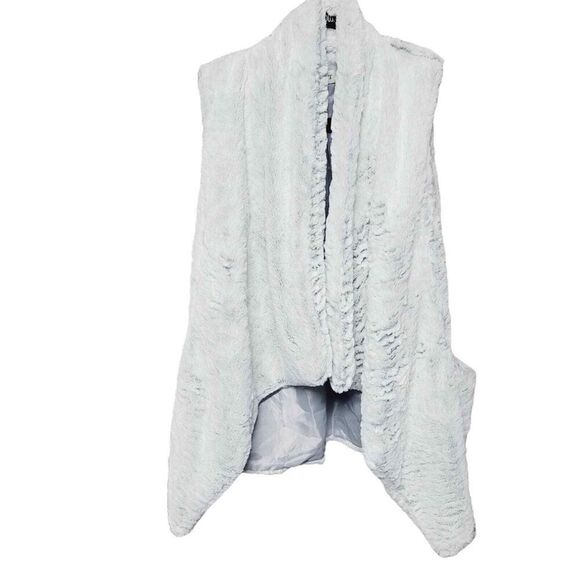 JOLT faux fur open front waterfall cardigan silver gray med - Picture 7 of 10